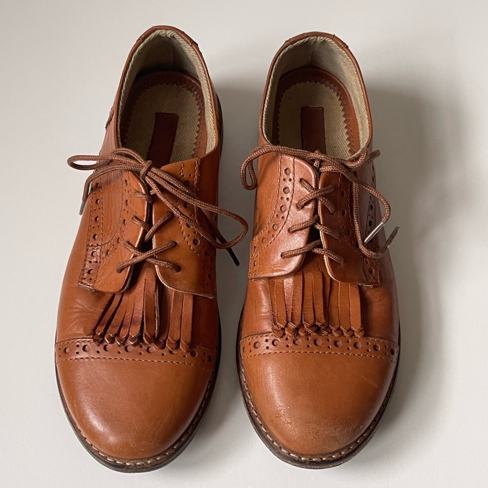 Massimo Dutti Girls’ Brown Leather Shoes with Removable Kiltie Tassle